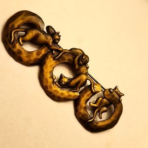 VTG Signed 4 Cats Playing Brooch  JJ Jonette Jewelry